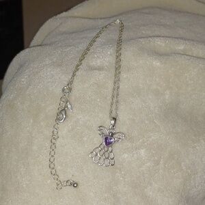 NWT Silver Purple Stone Angel Necklace